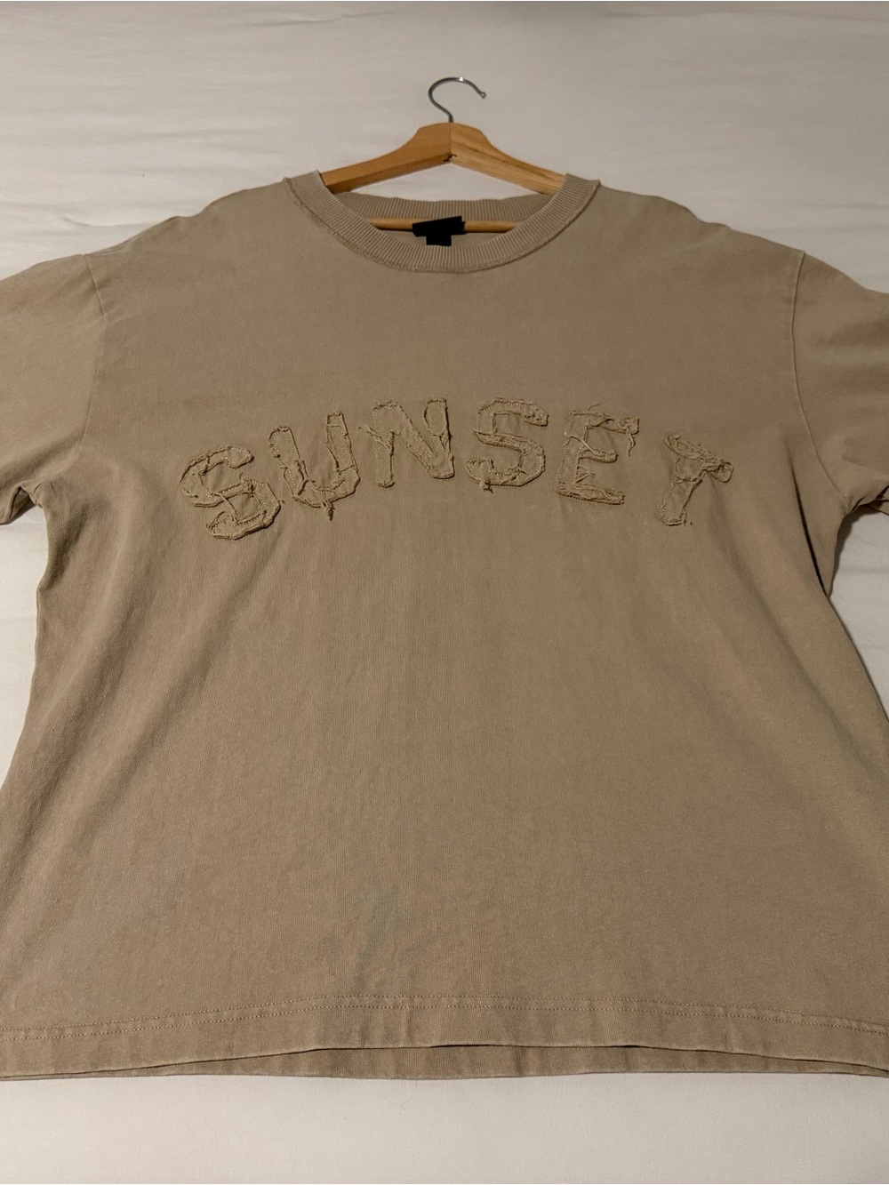 H&M Taupe 'SUNSET' Distressed Crewneck Tee